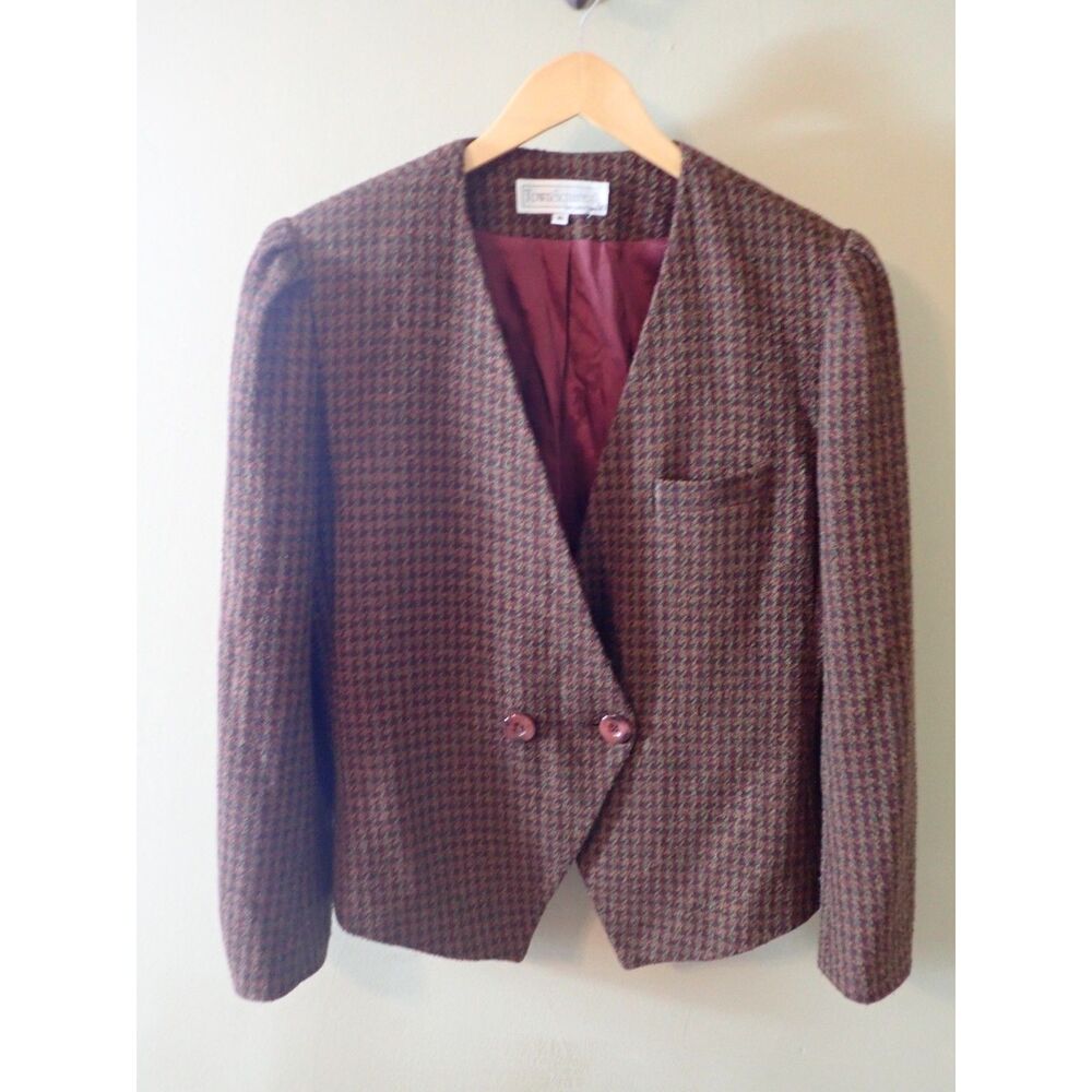 Town Squires Size 16 Tweet Blazer Jacket Vintage Academia Heritage Wool Blend